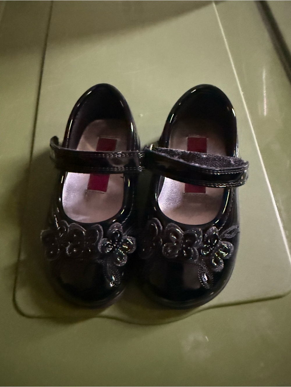 Rachel Zoe Black Patent Mary Janes with Floral Appliqué